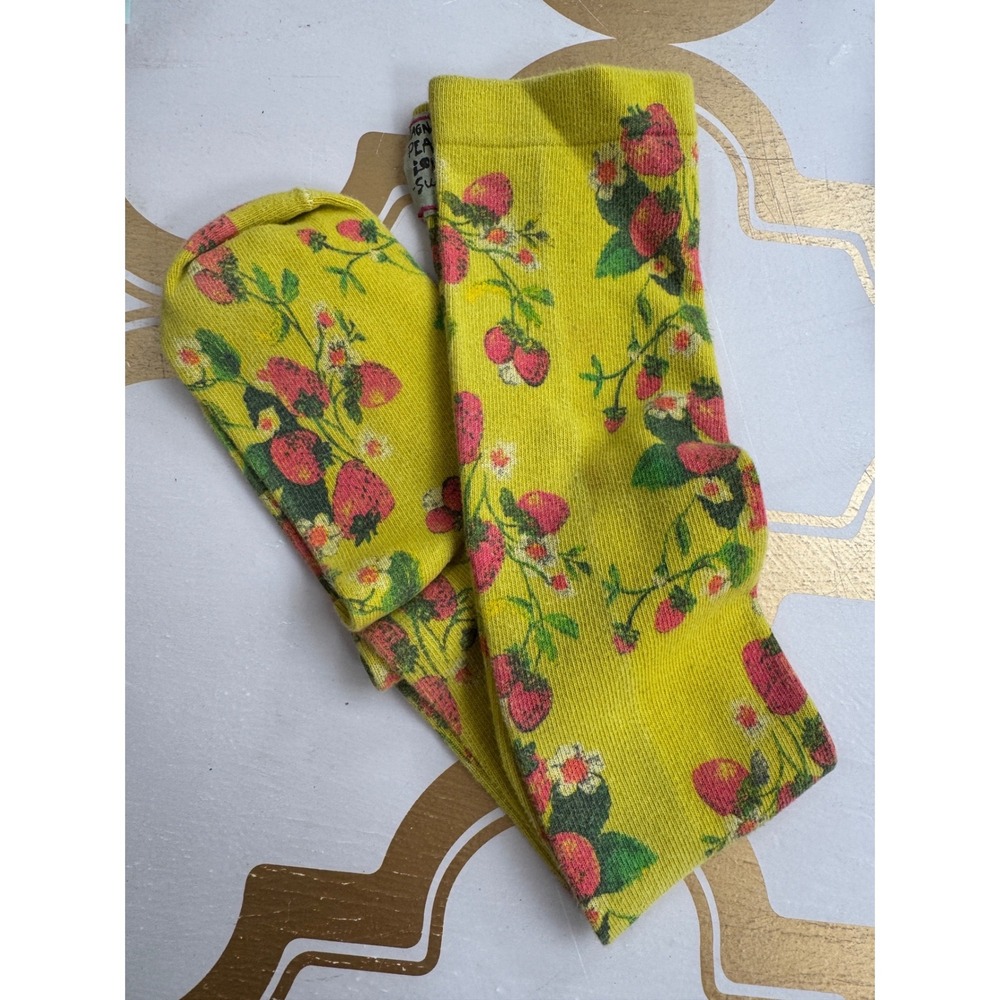 Magnolia Pearl Blossom Berry OTK Knee High Socks Yellow Floral One Size NWT